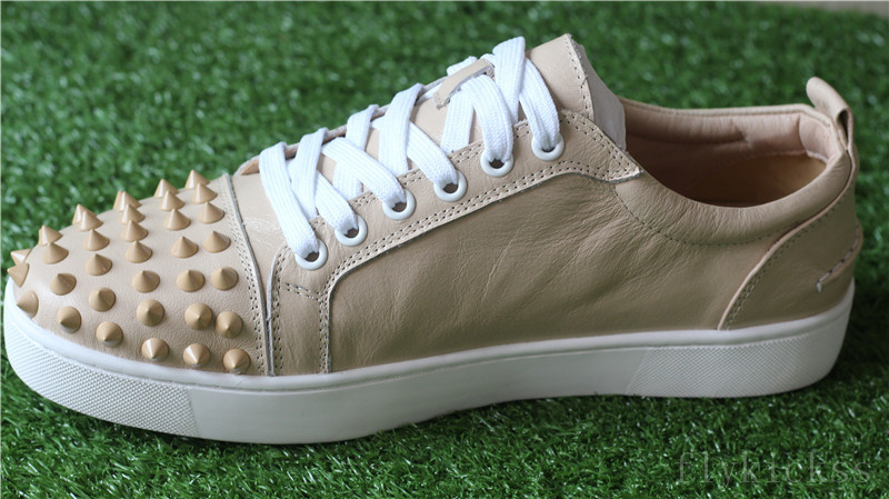 CL Christian Louboutin Louis Spikes Flat Cream Khaki